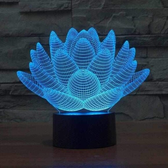 3D Illusion Lotus Flower LED Lamp With USB Charging Base & 8 Color Modes - Picture 5 of 9
